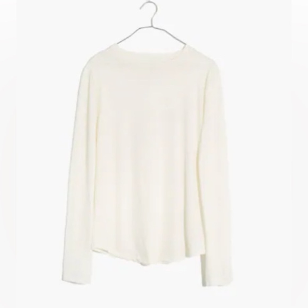 Madewell Whisper Cotton Rib-Crewneck Long-Sleeve Tee - Cream - Picture 2 of 4